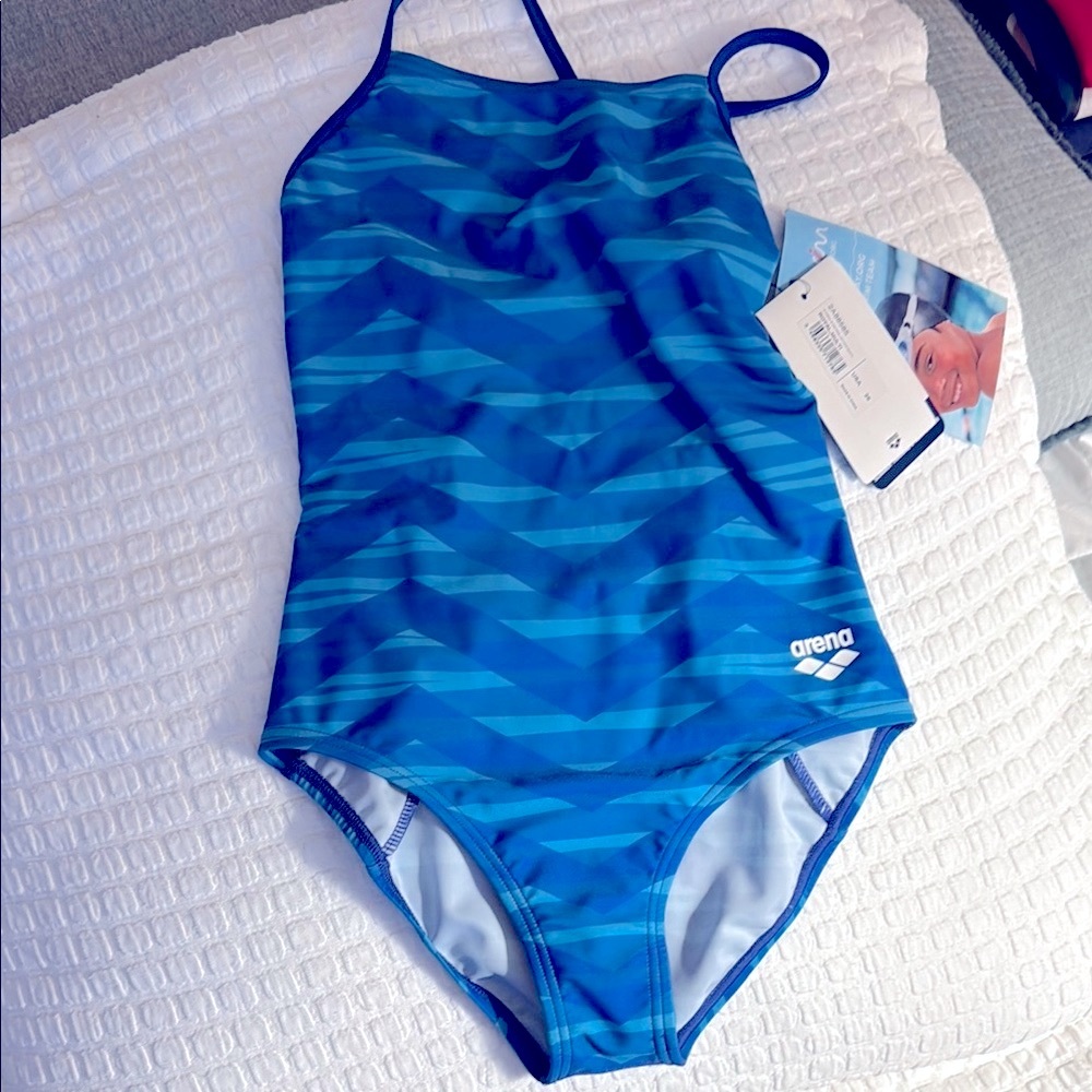 Girls’ Arena Blue Striped Swimsuit